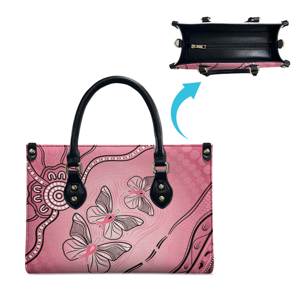 Pink Aboriginal Butterfly Ribbon Cancer Leather Bag