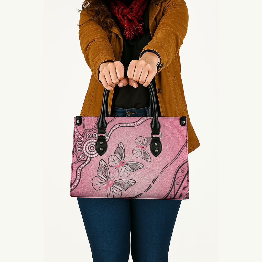 Pink Aboriginal Butterfly Ribbon Cancer Leather Bag