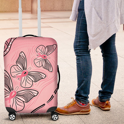 Pink Aboriginal Butterfly Ribbon Cancer Luggage Cover