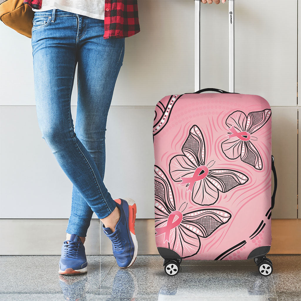 Pink Aboriginal Butterfly Ribbon Cancer Luggage Cover