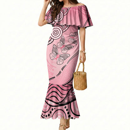 Pink Aboriginal Butterfly Ribbon Cancer Mermaid Dress