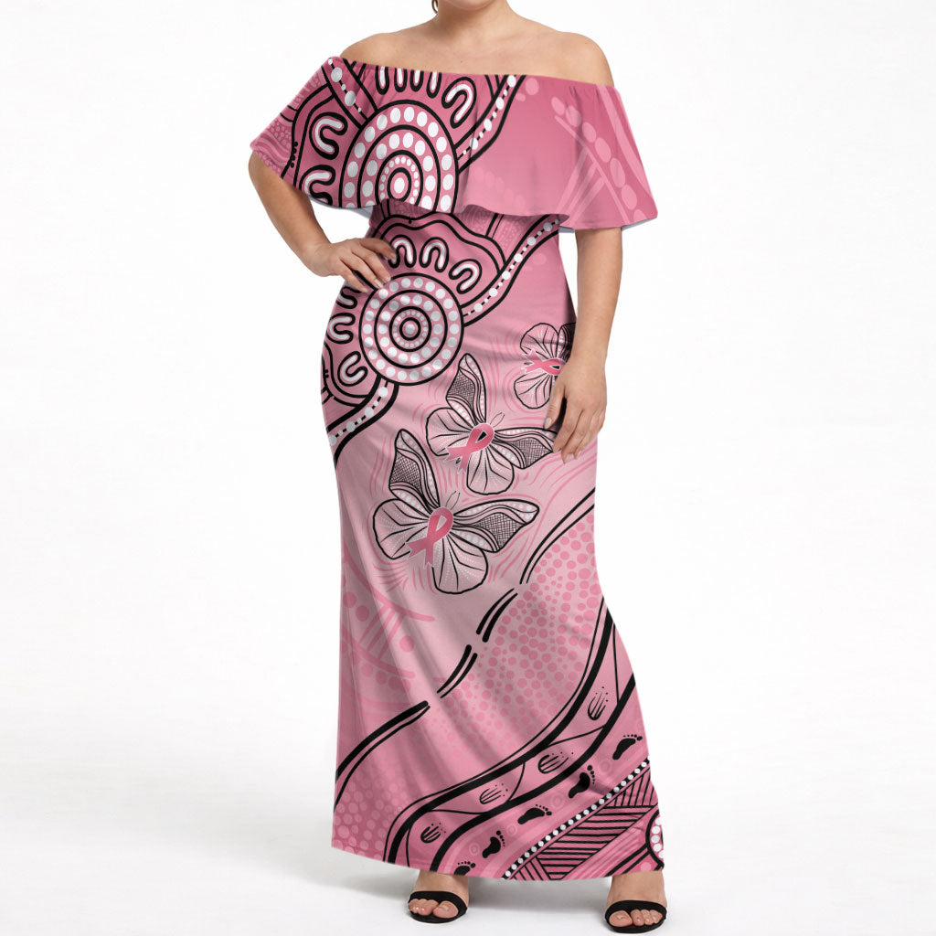 Pink Aboriginal Butterfly Ribbon Cancer Off Shoulder Maxi Dress