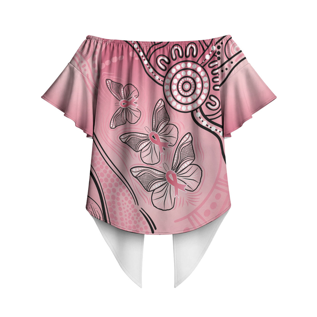 Pink Aboriginal Butterfly Ribbon Cancer Off Shoulder Wrap Waist Top