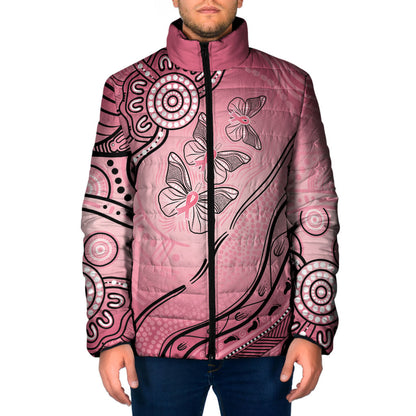 Pink Aboriginal Butterfly Ribbon Cancer Padded Jacket