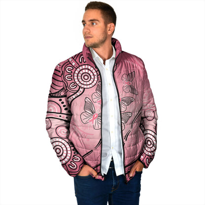 Pink Aboriginal Butterfly Ribbon Cancer Padded Jacket