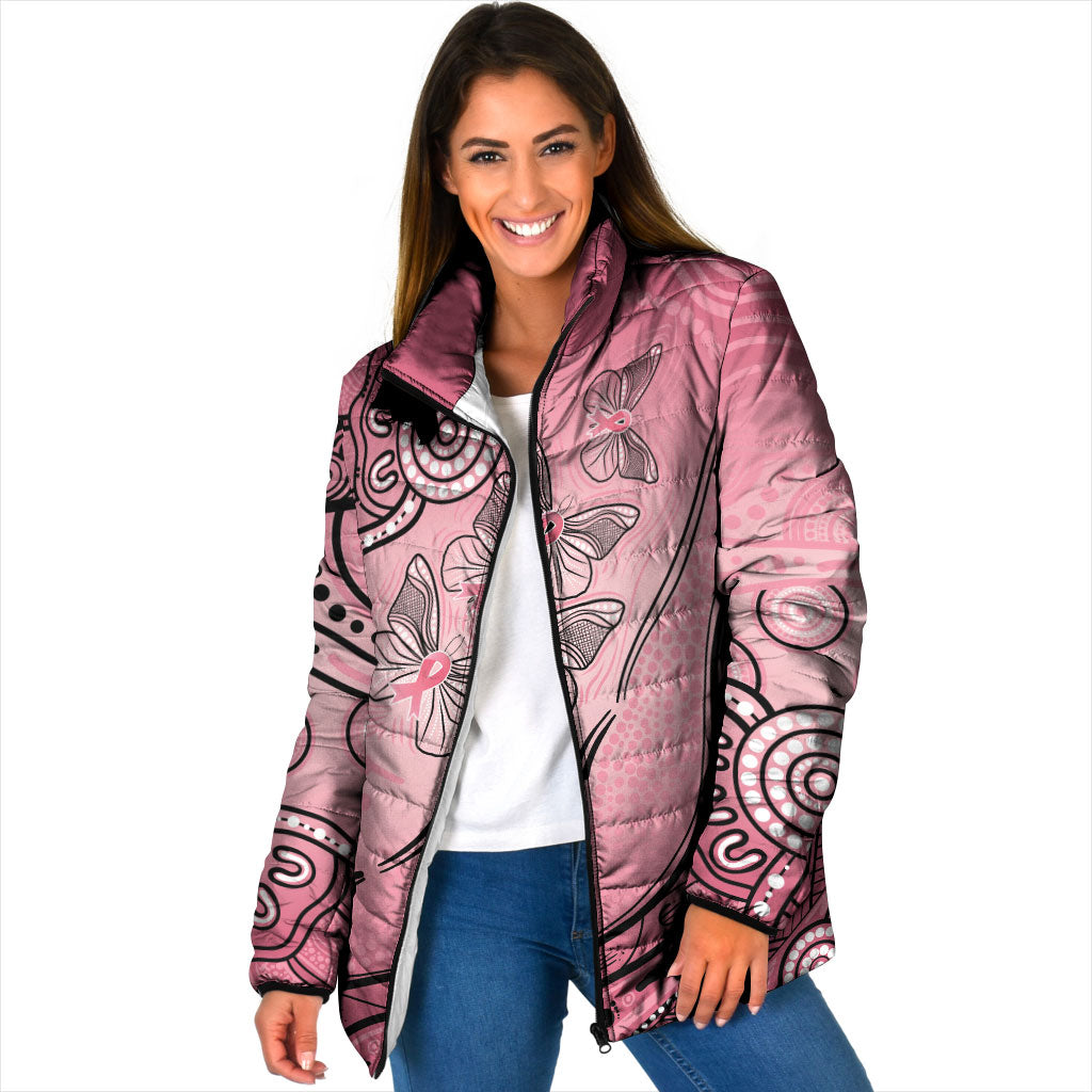 Pink Aboriginal Butterfly Ribbon Cancer Padded Jacket