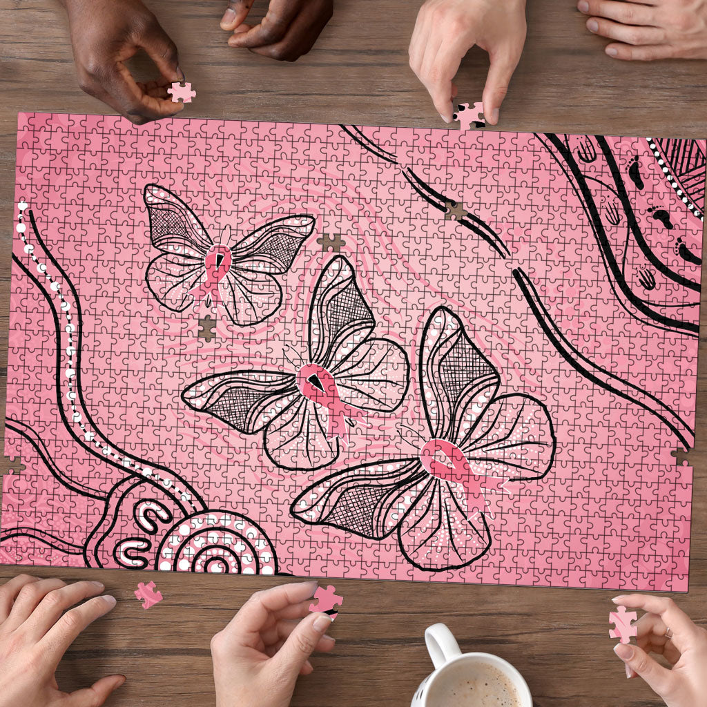 Pink Aboriginal Butterfly Ribbon Cancer Puzzle