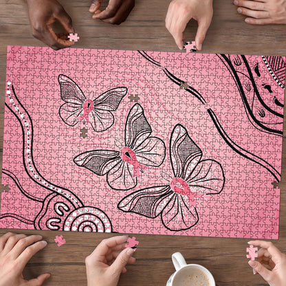 Pink Aboriginal Butterfly Ribbon Cancer Puzzle