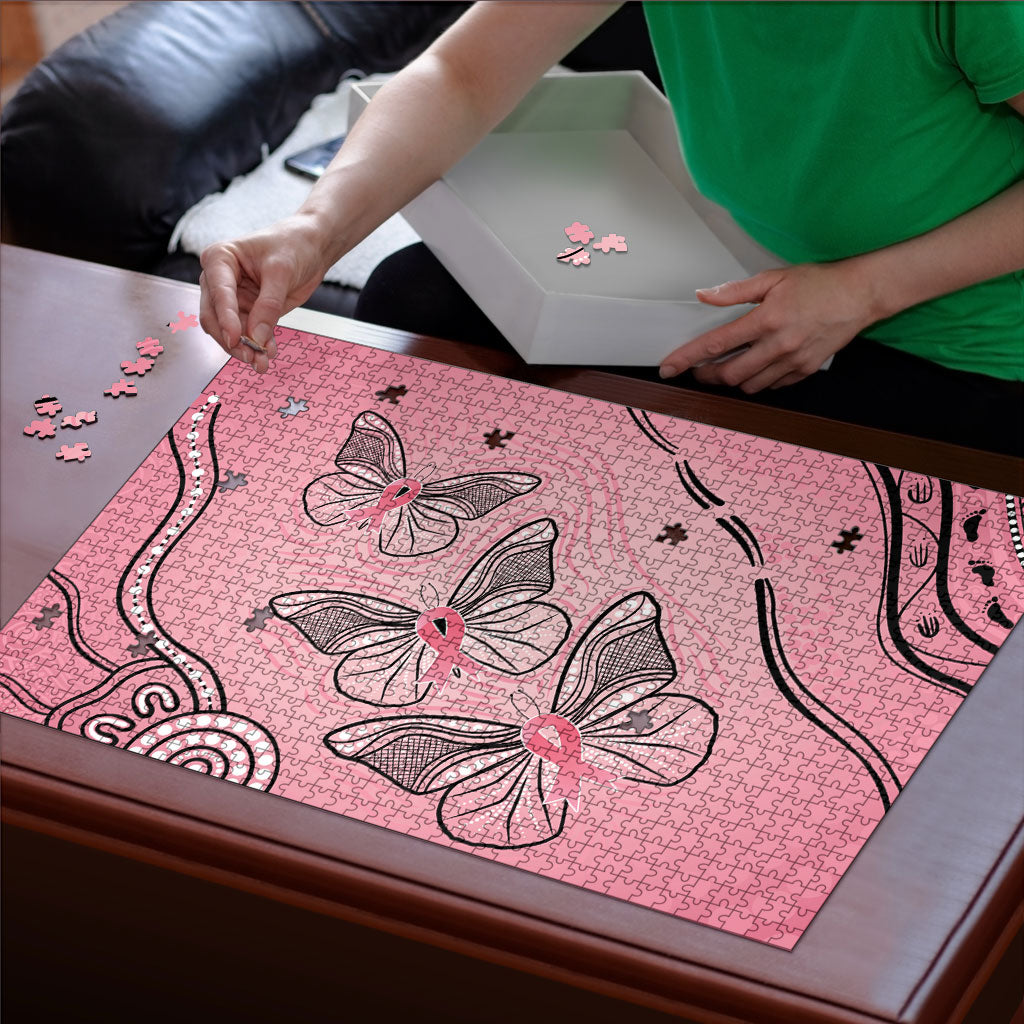 Pink Aboriginal Butterfly Ribbon Cancer Puzzle