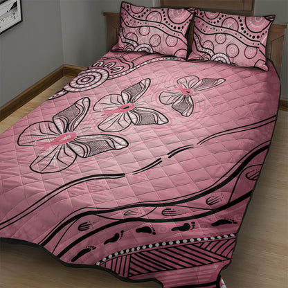 Pink Aboriginal Butterfly Ribbon Cancer Quilt Bed Set