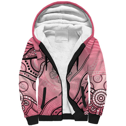 Pink Aboriginal Butterfly Ribbon Cancer Sherpa Hoodie