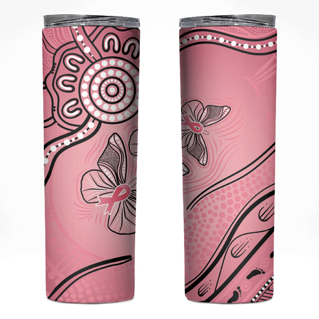 Pink Aboriginal Butterfly Ribbon Cancer Skinny Tumbler
