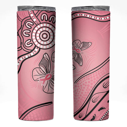 Pink Aboriginal Butterfly Ribbon Cancer Skinny Tumbler