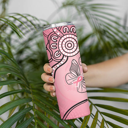 Pink Aboriginal Butterfly Ribbon Cancer Skinny Tumbler