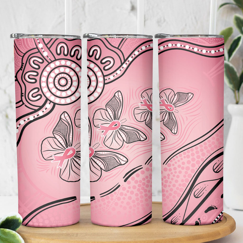 Pink Aboriginal Butterfly Ribbon Cancer Skinny Tumbler