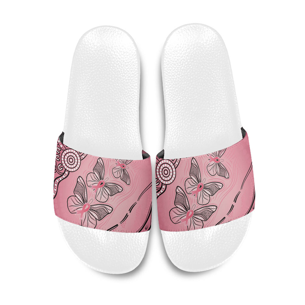 Pink Aboriginal Butterfly Ribbon Cancer Slide Sandals