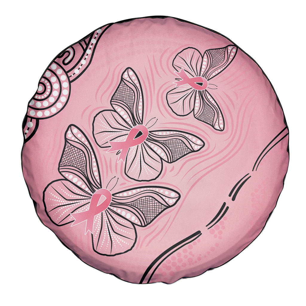 Pink Aboriginal Butterfly Ribbon Cancer Spare Tire Cover