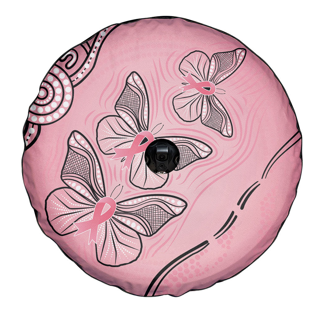 Pink Aboriginal Butterfly Ribbon Cancer Spare Tire Cover