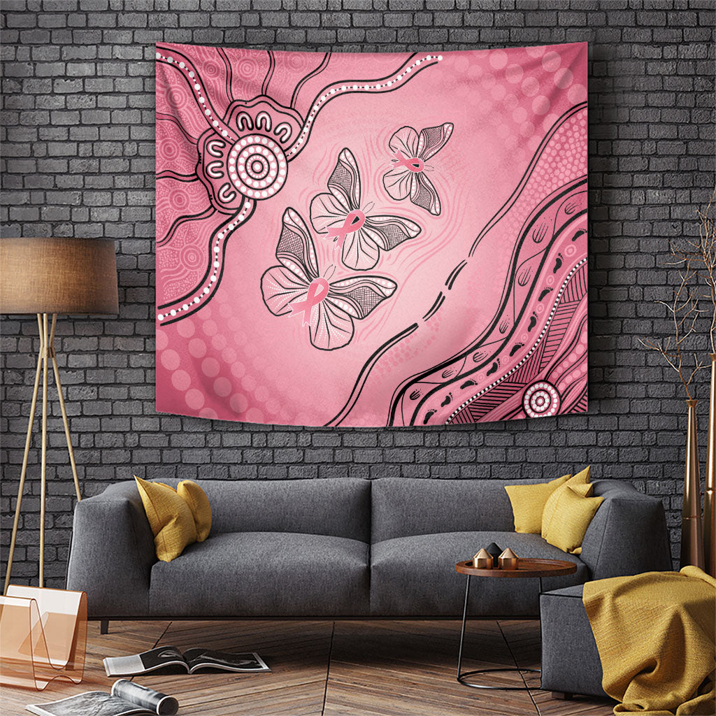 Pink Aboriginal Butterfly Ribbon Cancer Tapestry