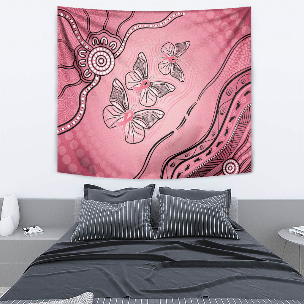 Pink Aboriginal Butterfly Ribbon Cancer Tapestry