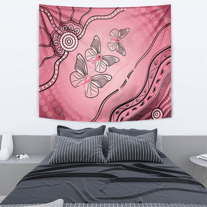 Pink Aboriginal Butterfly Ribbon Cancer Tapestry