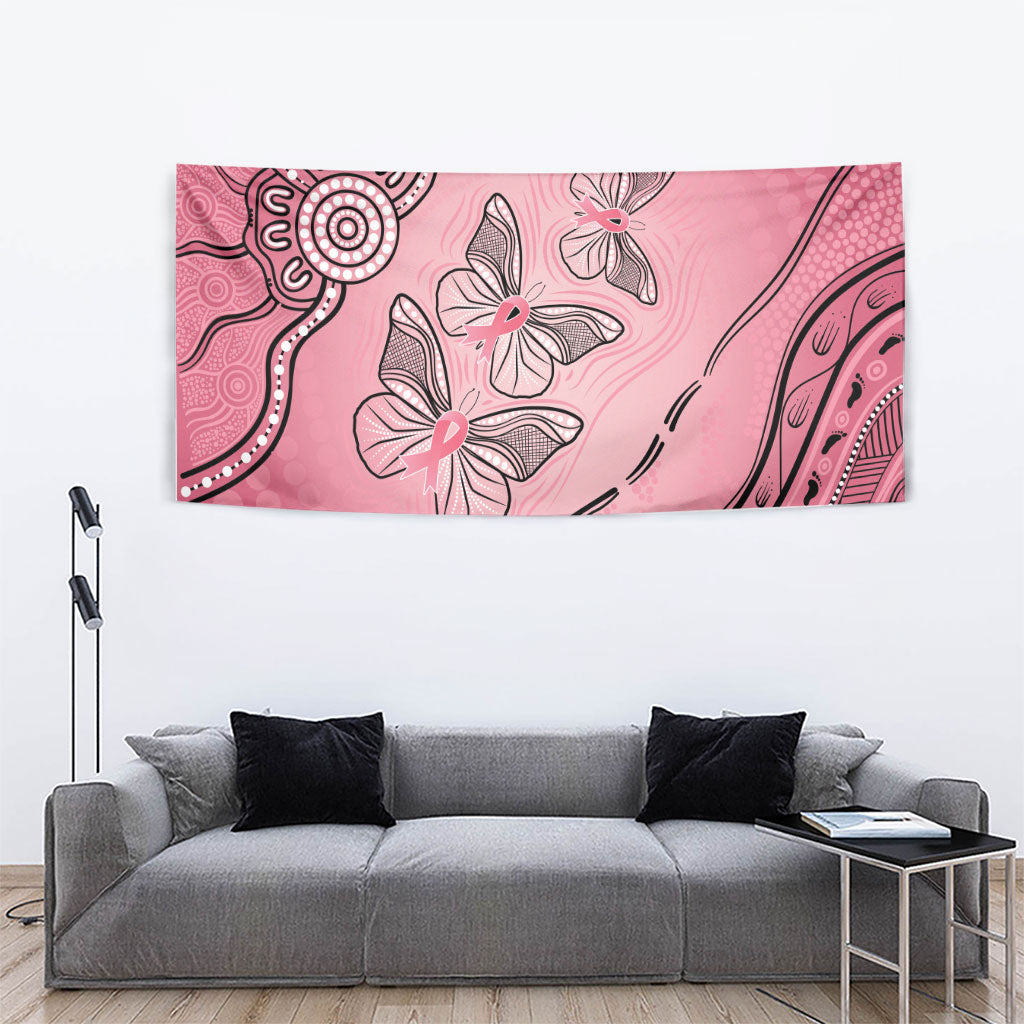 Pink Aboriginal Butterfly Ribbon Cancer Tapestry