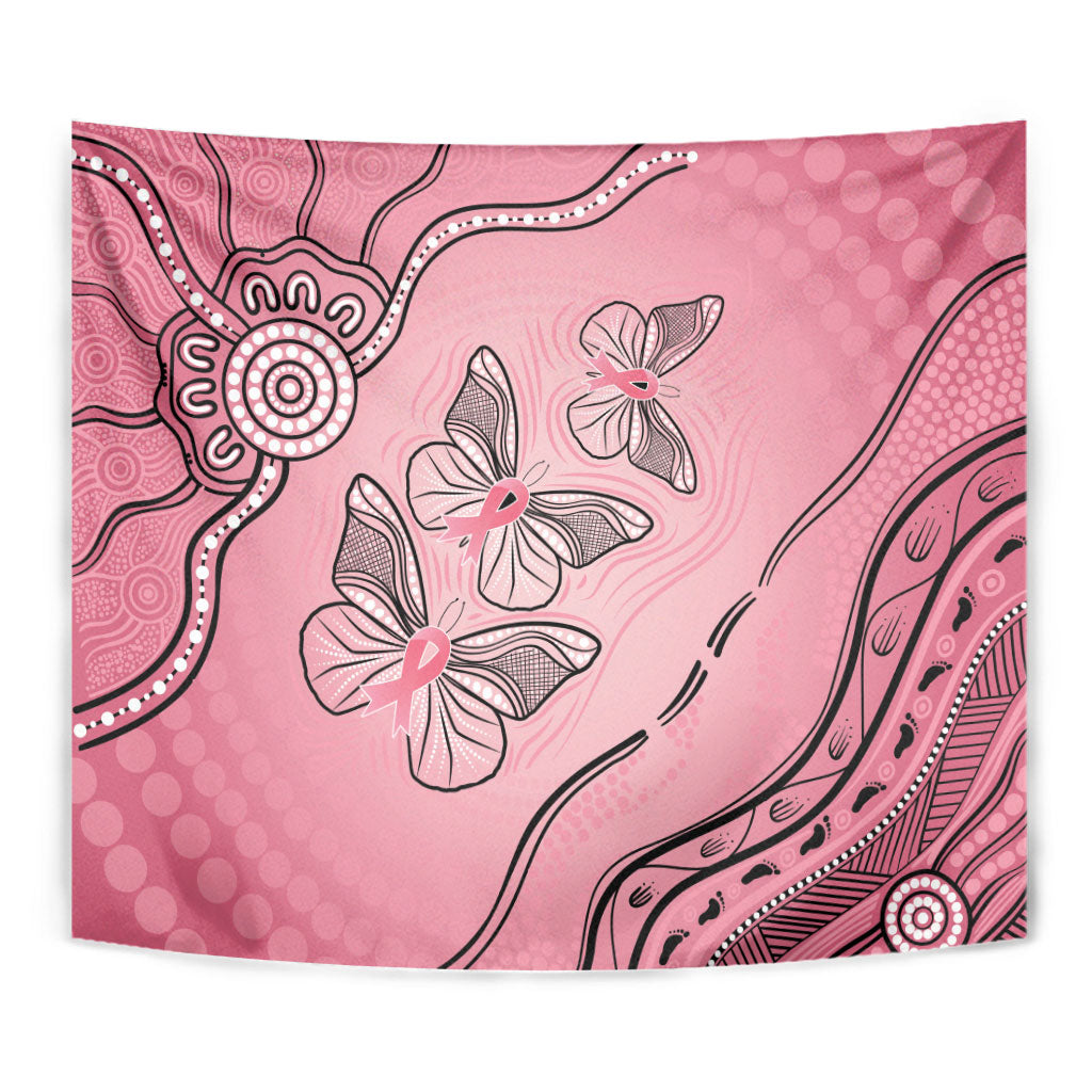 Pink Aboriginal Butterfly Ribbon Cancer Tapestry