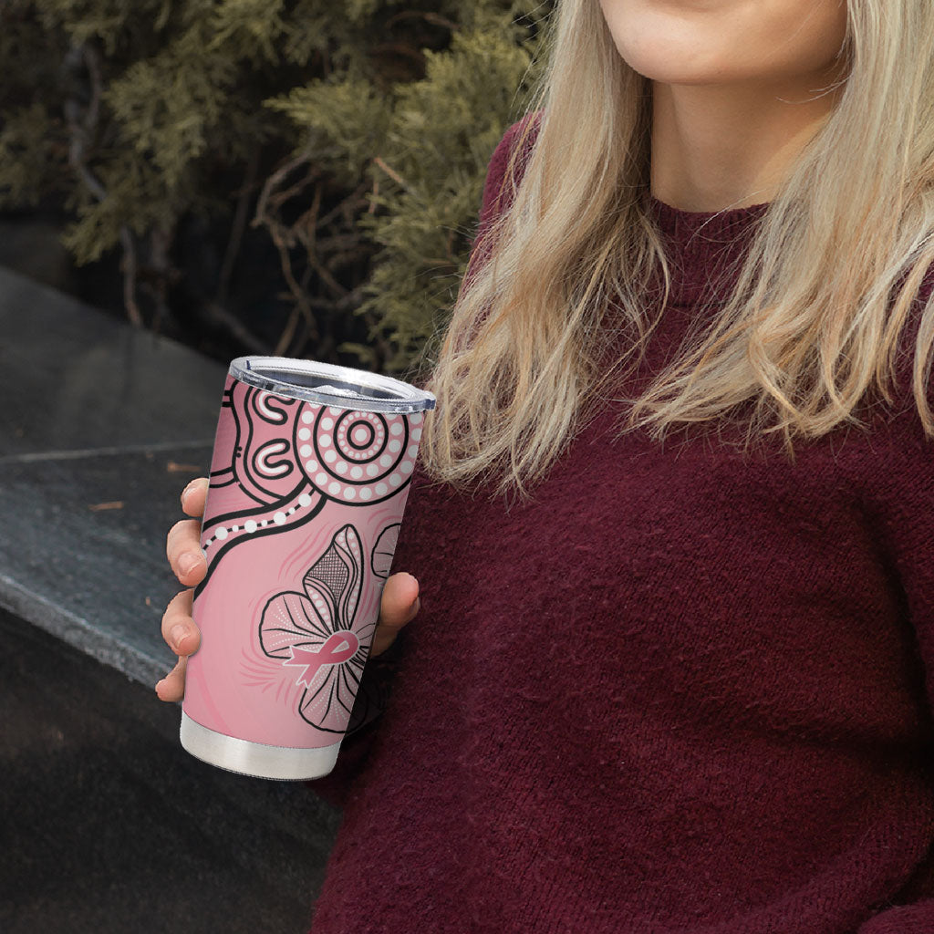 Pink Aboriginal Butterfly Ribbon Cancer Tumbler Cup