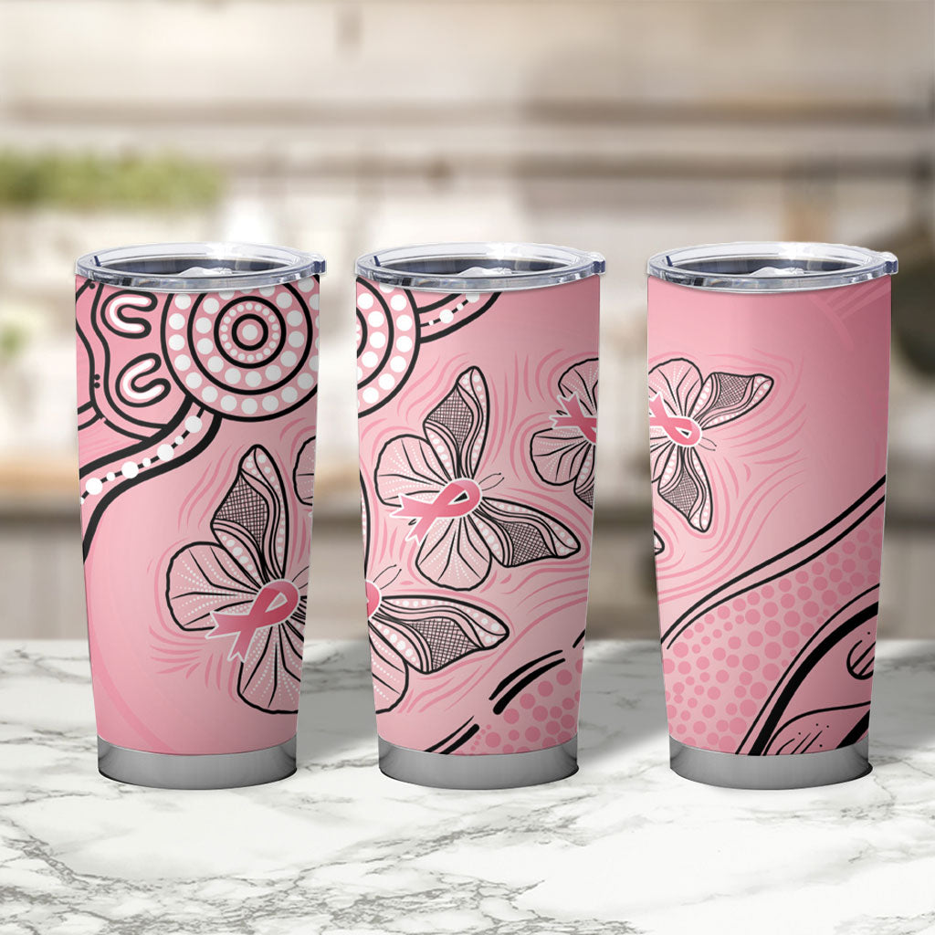 Pink Aboriginal Butterfly Ribbon Cancer Tumbler Cup