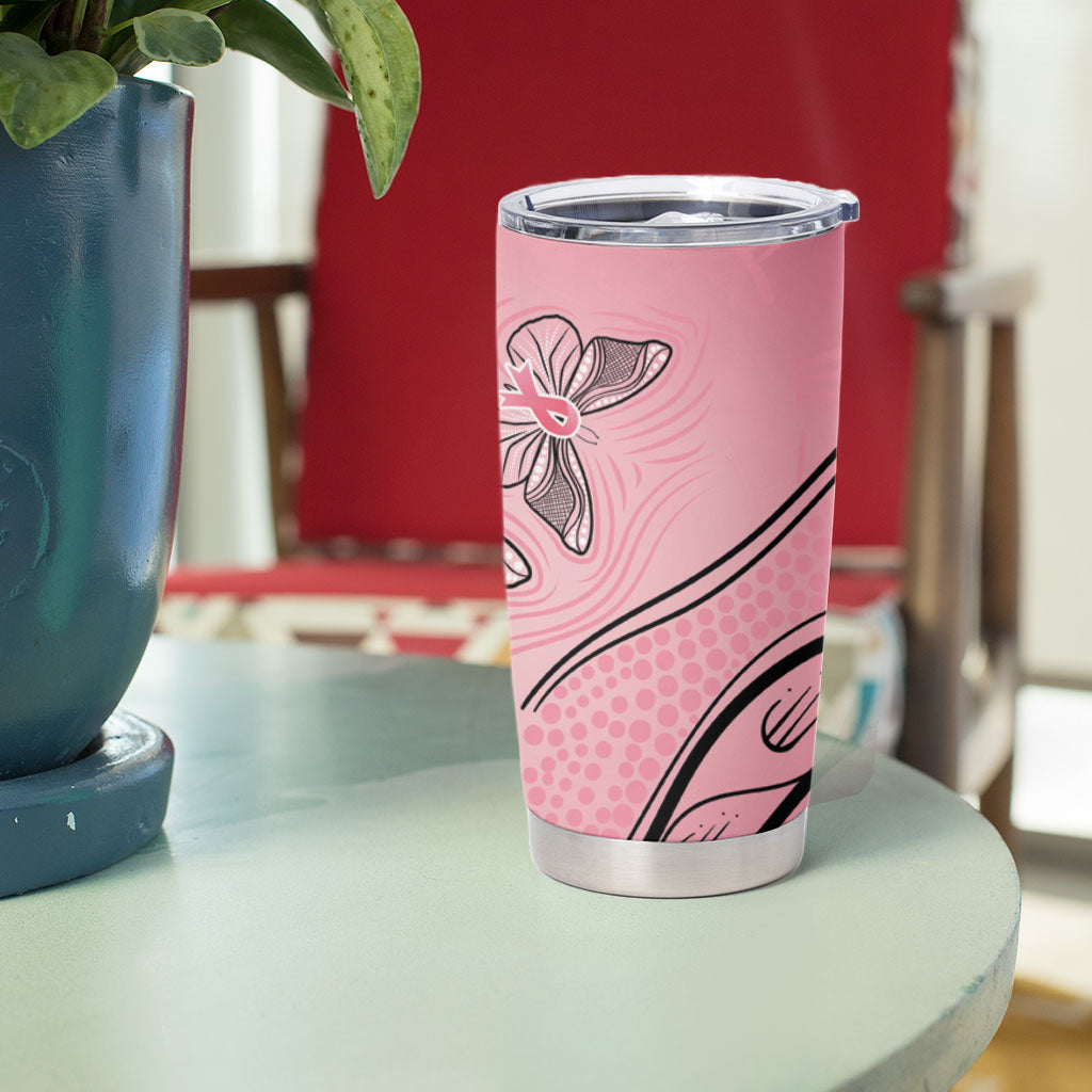 Pink Aboriginal Butterfly Ribbon Cancer Tumbler Cup