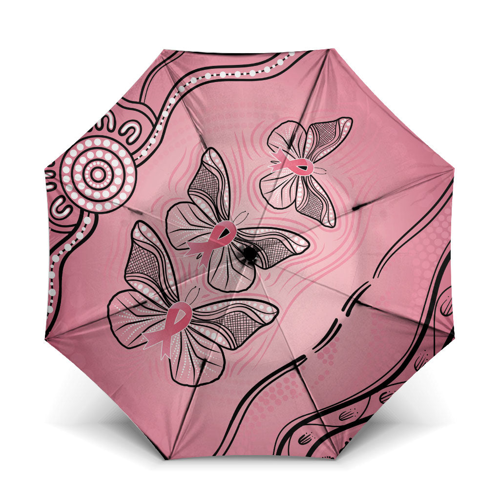 Pink Aboriginal Butterfly Ribbon Cancer Umbrella