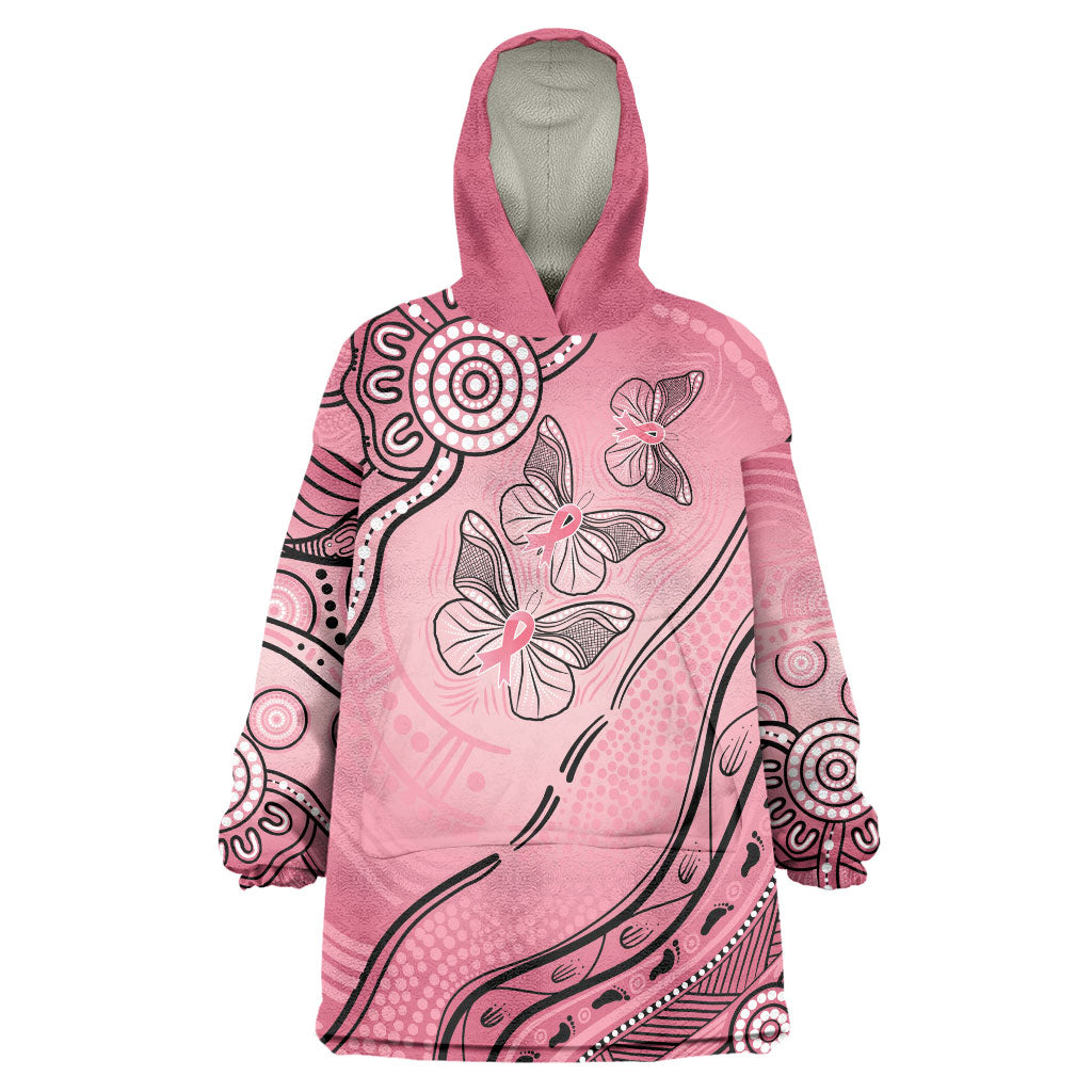 Pink Aboriginal Butterfly Ribbon Cancer Wearable Blanket Hoodie