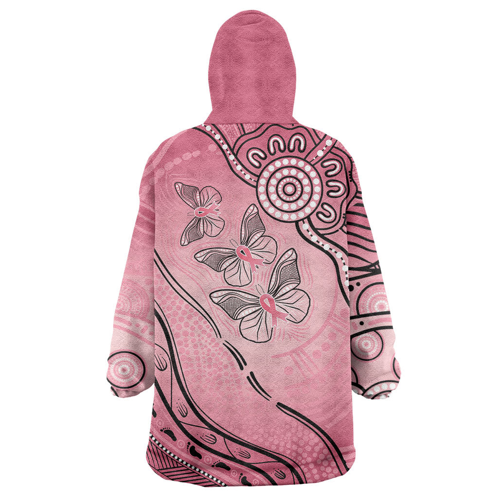 Pink Aboriginal Butterfly Ribbon Cancer Wearable Blanket Hoodie