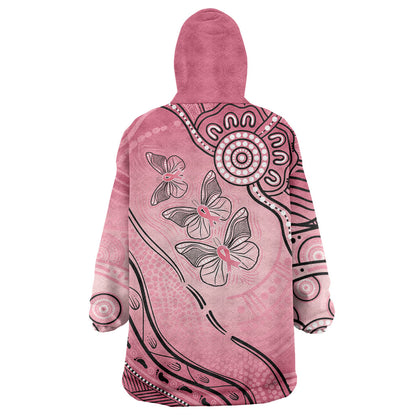 Pink Aboriginal Butterfly Ribbon Cancer Wearable Blanket Hoodie