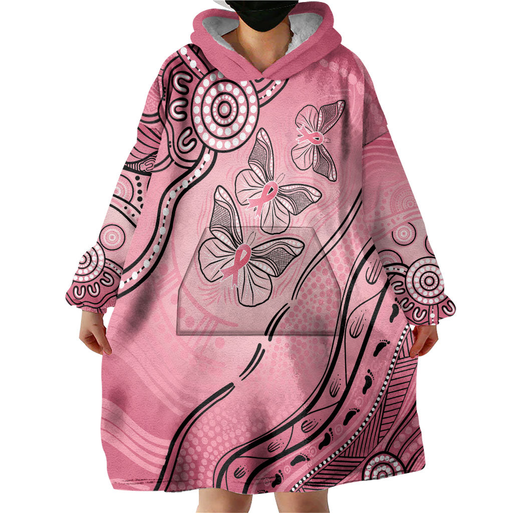 Pink Aboriginal Butterfly Ribbon Cancer Wearable Blanket Hoodie