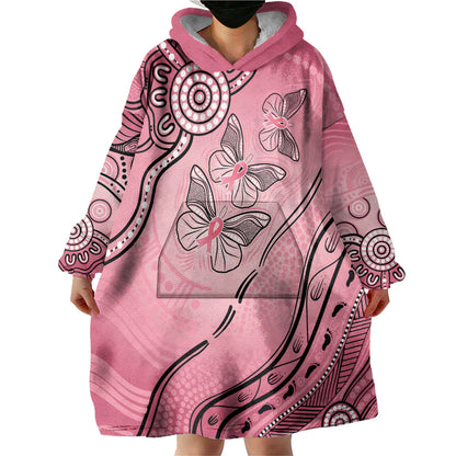 Pink Aboriginal Butterfly Ribbon Cancer Wearable Blanket Hoodie