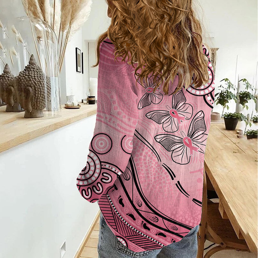 Pink Aboriginal Butterfly Ribbon Cancer Women Casual Shirt