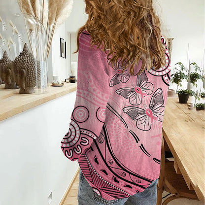 Pink Aboriginal Butterfly Ribbon Cancer Women Casual Shirt