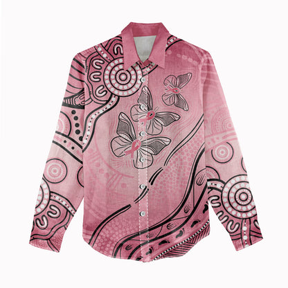 Pink Aboriginal Butterfly Ribbon Cancer Women Casual Shirt