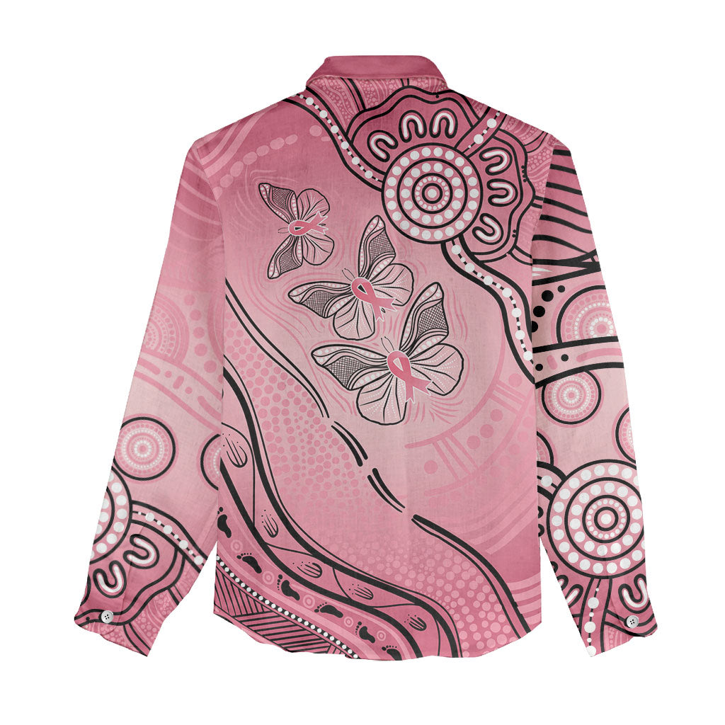 Pink Aboriginal Butterfly Ribbon Cancer Women Casual Shirt
