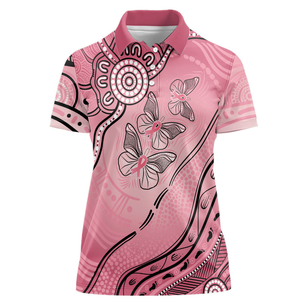 Pink Aboriginal Butterfly Ribbon Cancer Women Polo Shirt