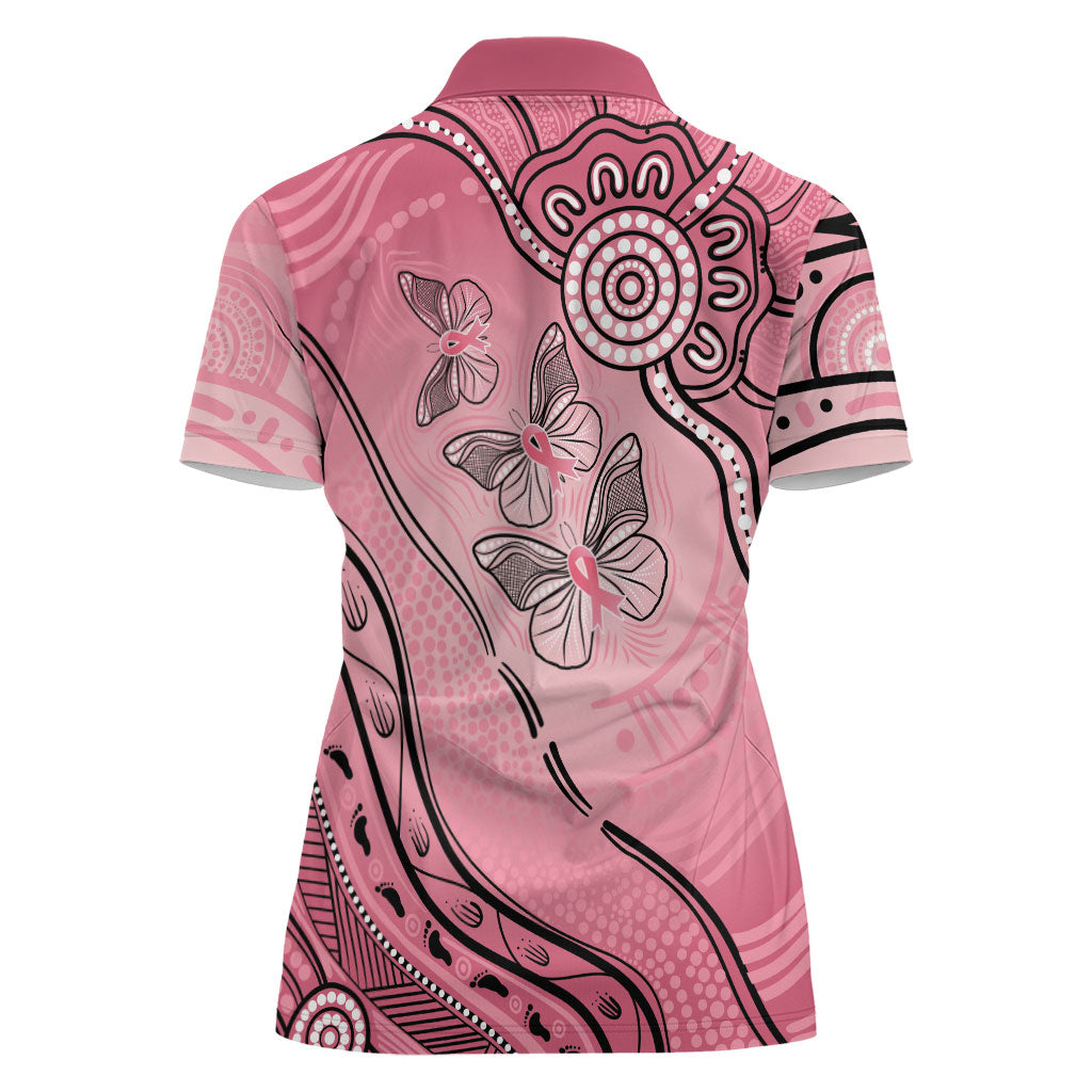 Pink Aboriginal Butterfly Ribbon Cancer Women Polo Shirt