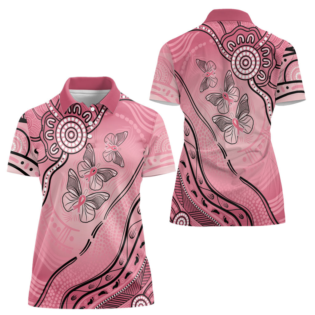 Pink Aboriginal Butterfly Ribbon Cancer Women Polo Shirt