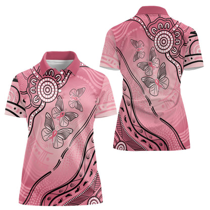 Pink Aboriginal Butterfly Ribbon Cancer Women Polo Shirt