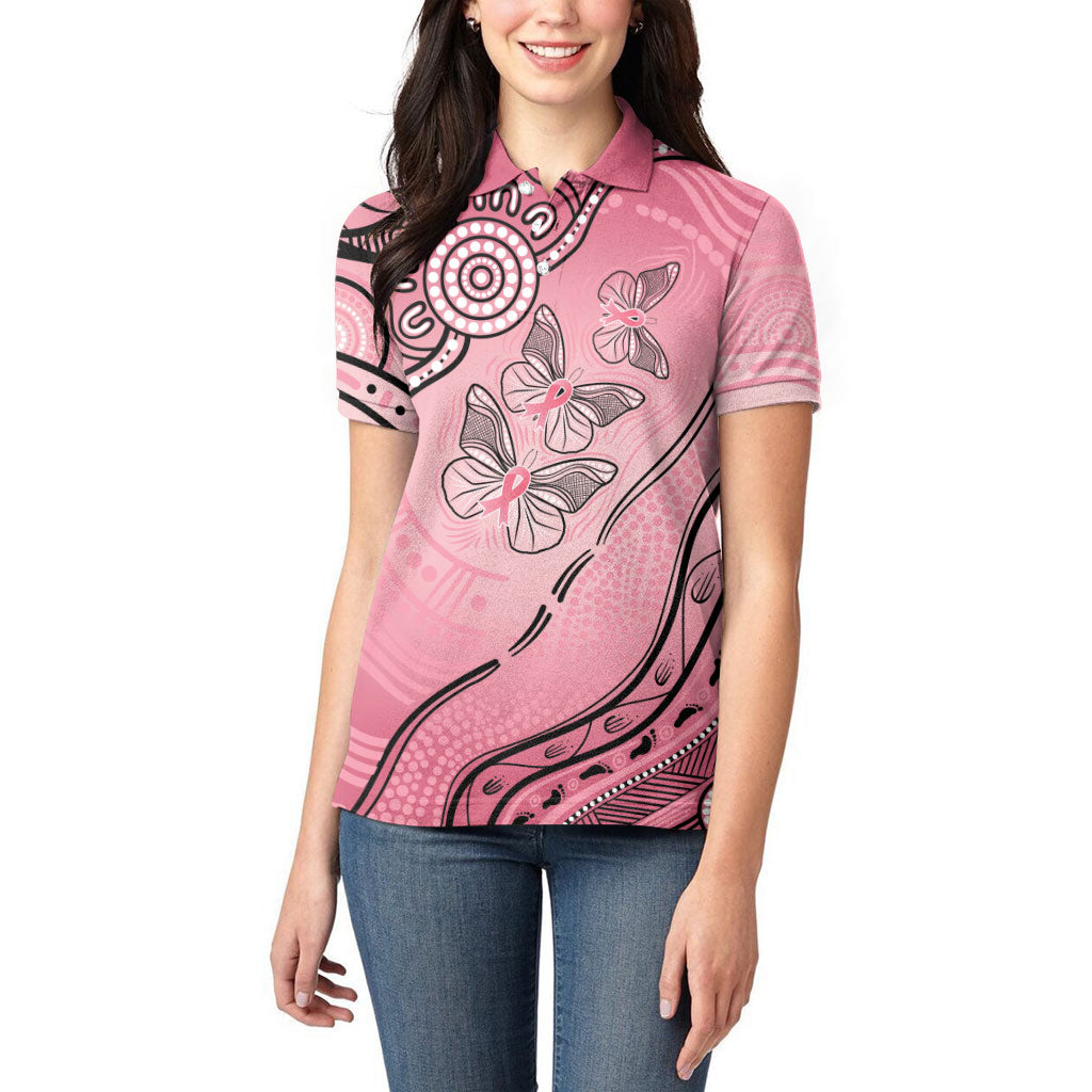 Pink Aboriginal Butterfly Ribbon Cancer Women Polo Shirt