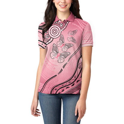 Pink Aboriginal Butterfly Ribbon Cancer Women Polo Shirt