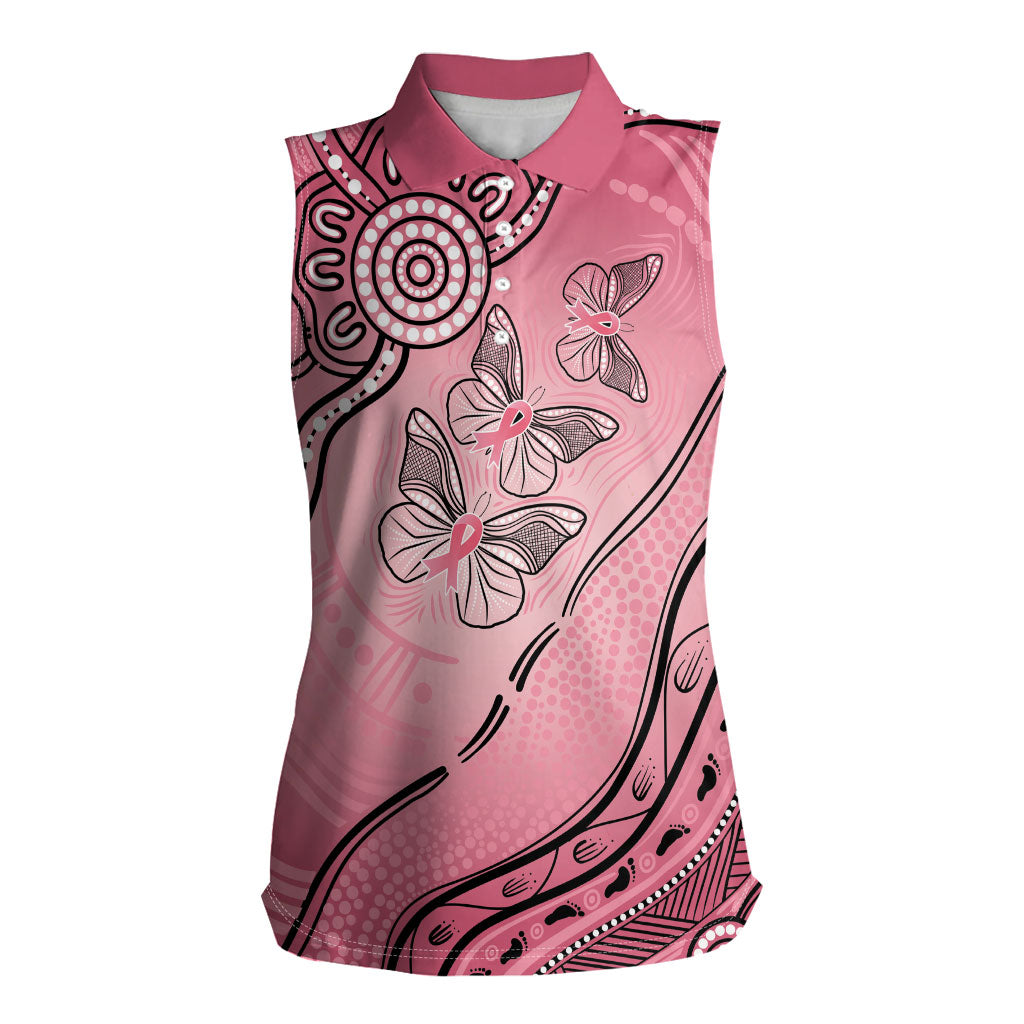 Pink Aboriginal Butterfly Ribbon Cancer Women Sleeveless Polo Shirt