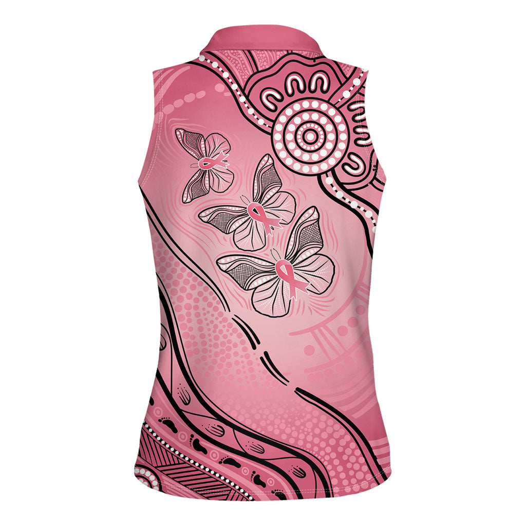 Pink Aboriginal Butterfly Ribbon Cancer Women Sleeveless Polo Shirt