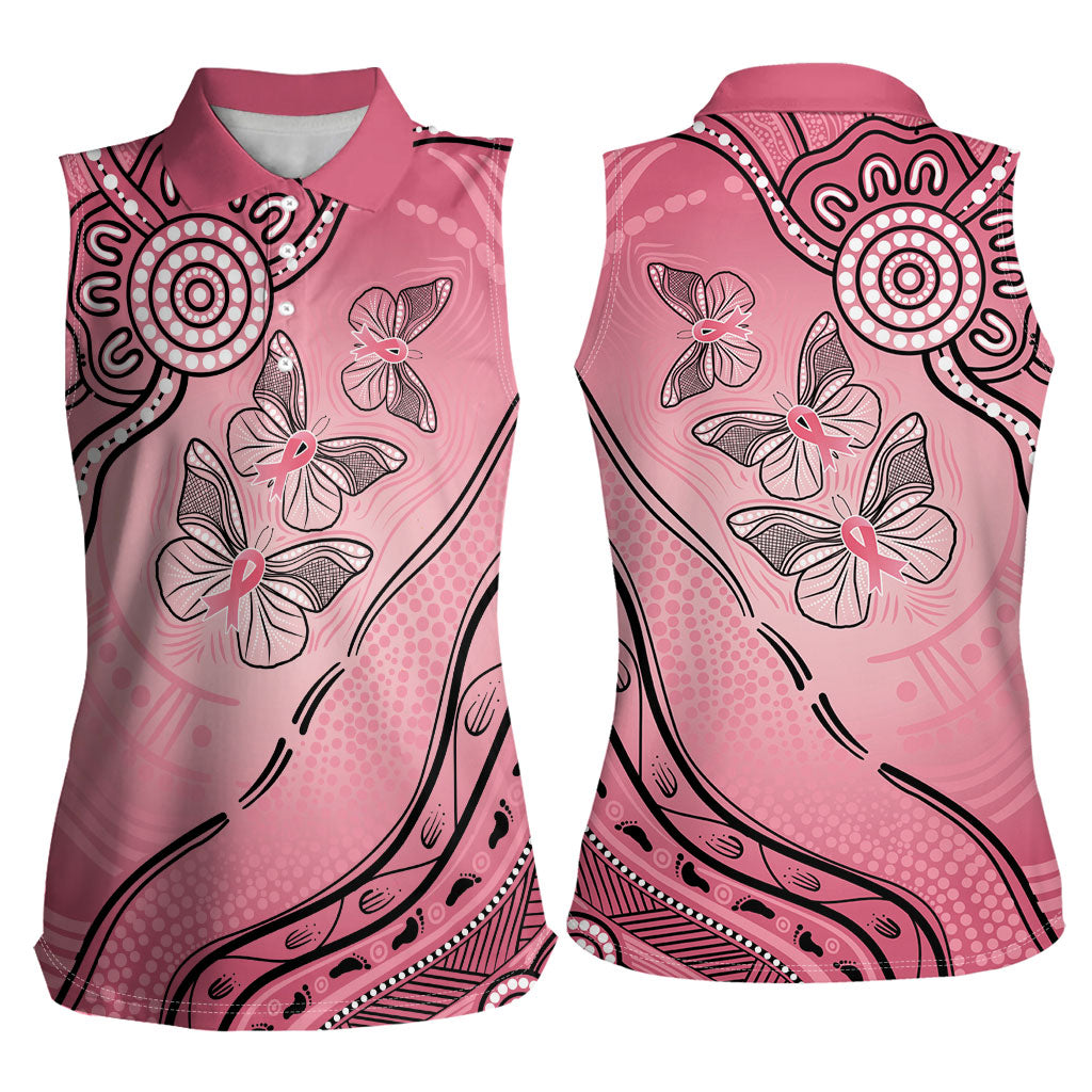 Pink Aboriginal Butterfly Ribbon Cancer Women Sleeveless Polo Shirt