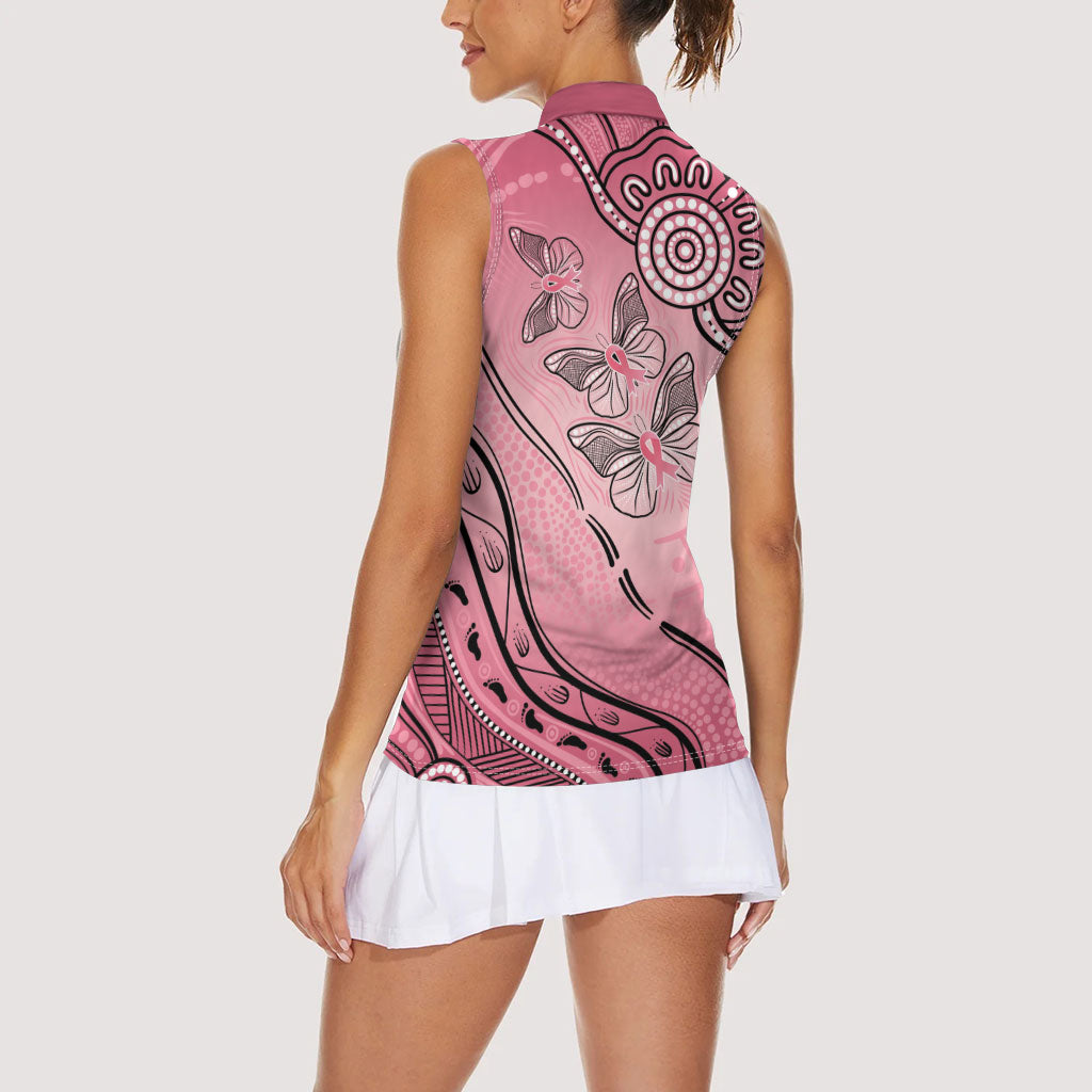 Pink Aboriginal Butterfly Ribbon Cancer Women Sleeveless Polo Shirt
